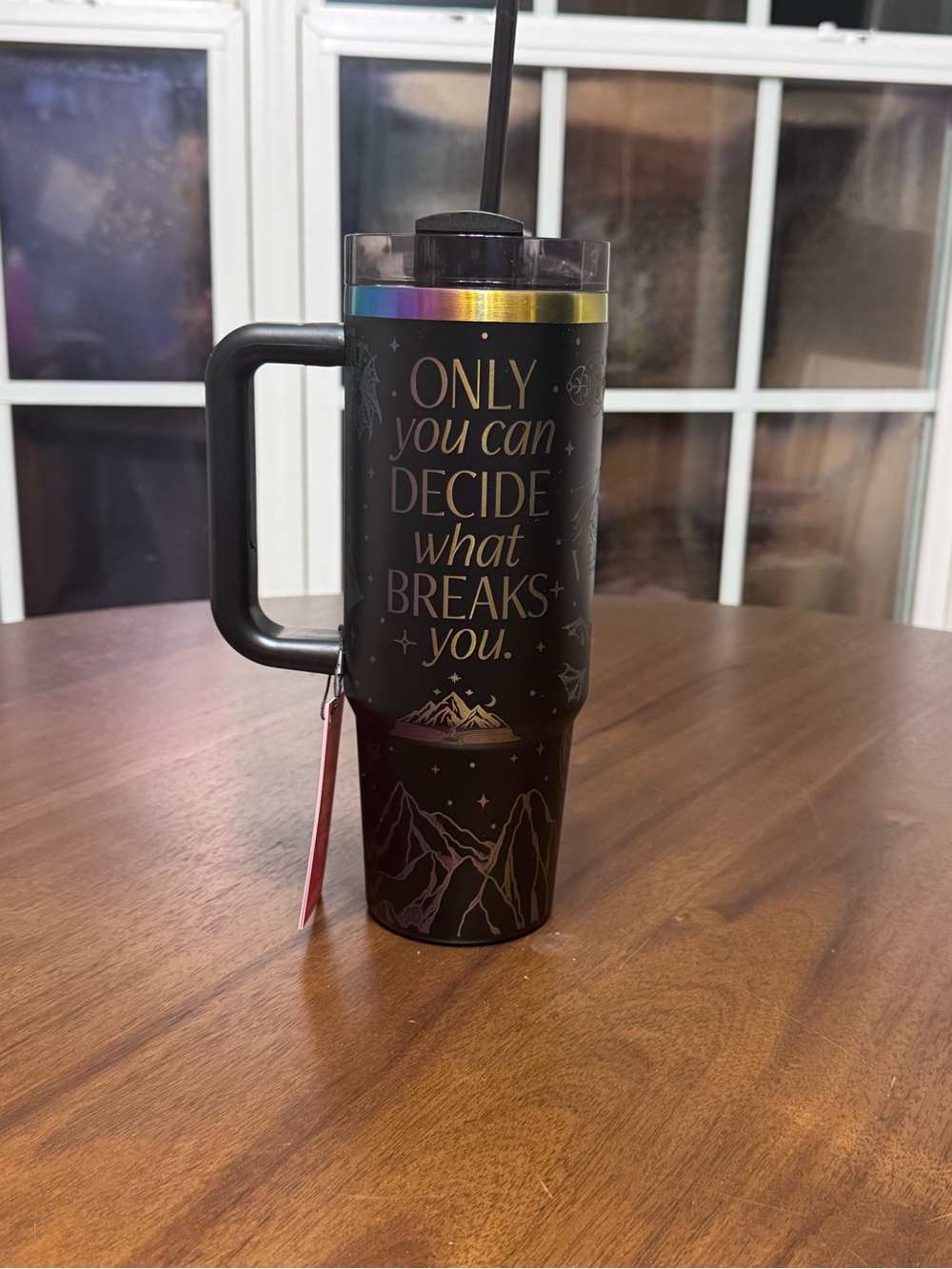 Source Unknown Black Insulated Travel Mug with Rainbow Iridescent Rim-0122